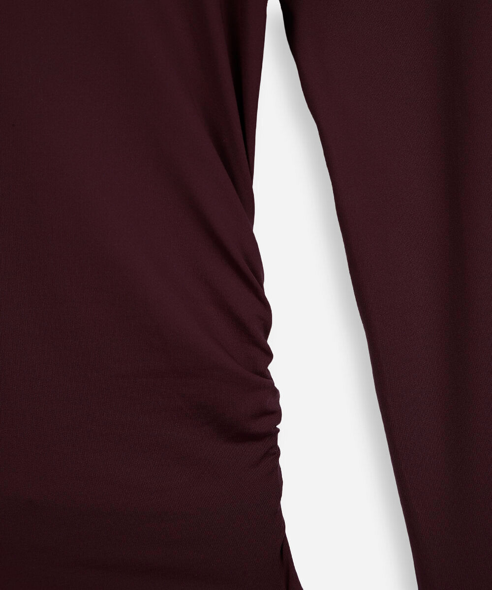 blusa juvenil de poliamida com franzido vinho
