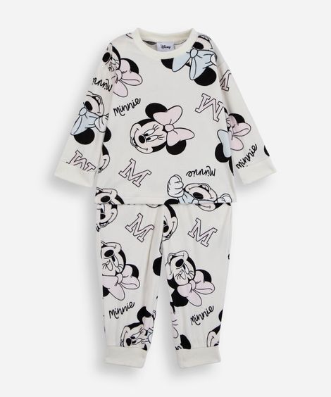 pijama longo infantil de fleece minnie off white
