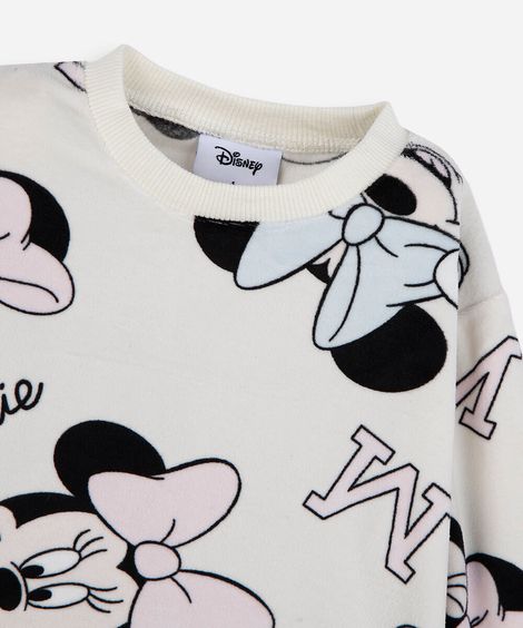 pijama longo infantil de fleece minnie off white