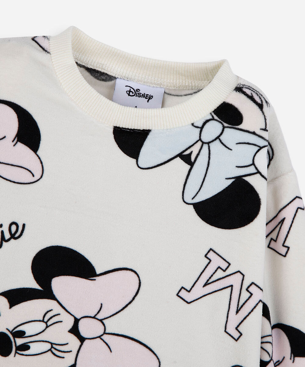 pijama longo infantil de fleece minnie off white