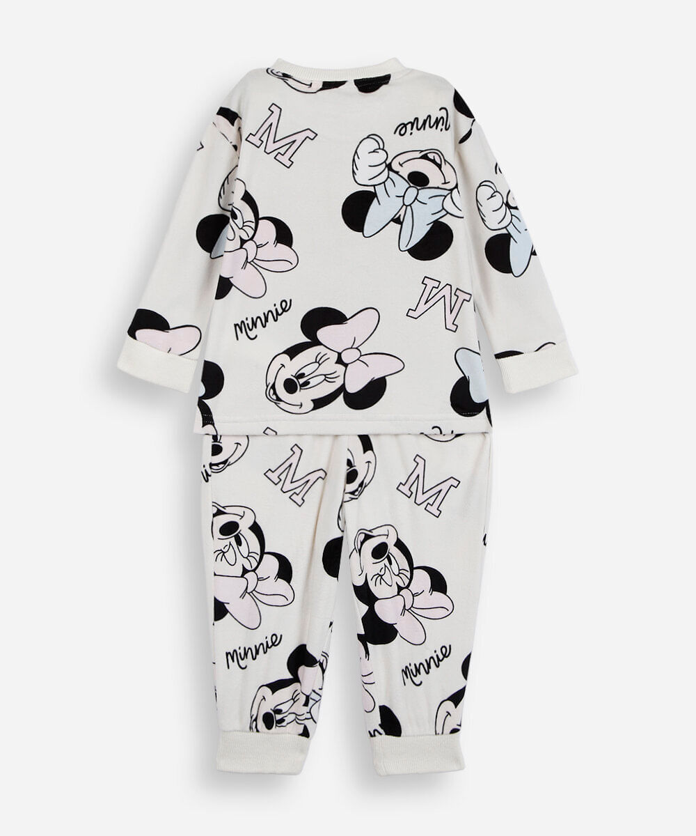 pijama longo infantil de fleece minnie off white