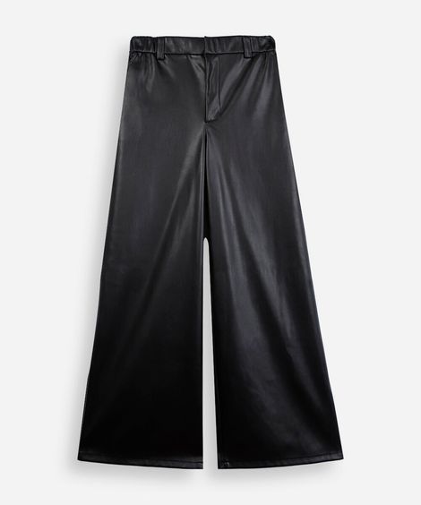 calça wide leg juvenil de poliuretano preta