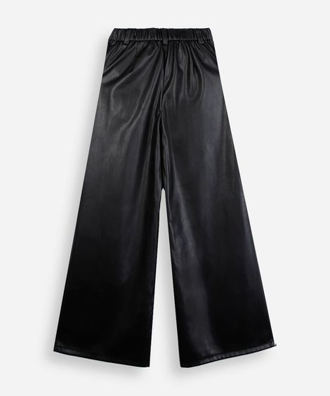 calça wide leg juvenil de poliuretano preta