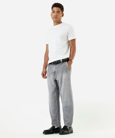 calça masculina super baggy jeans com cadarço cinza