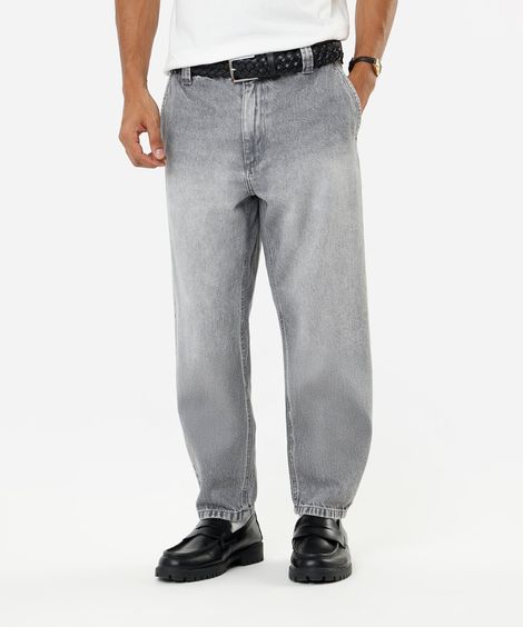 calça masculina super baggy jeans com cadarço cinza