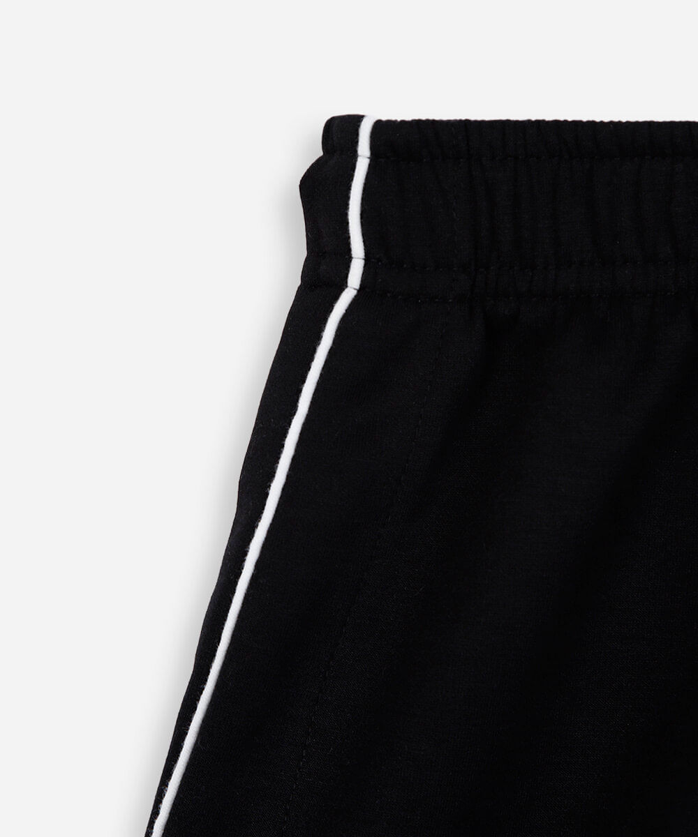 short esportivo juvenil de moletom com nervuras preto