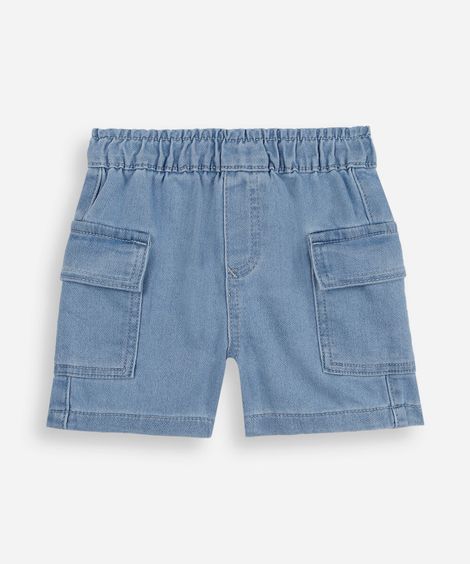 short cargo infantil jeans azul