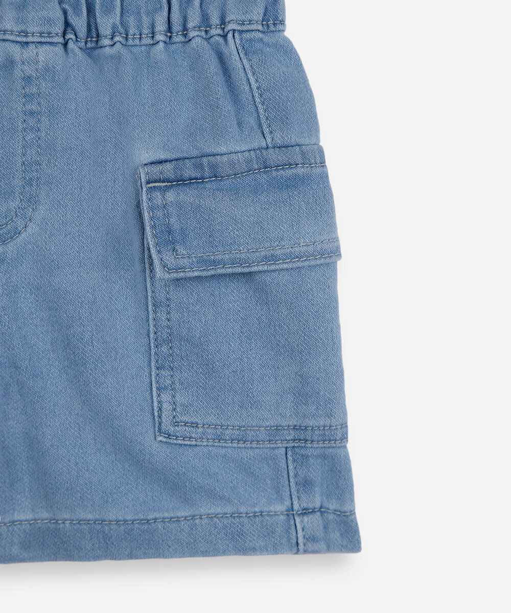 short cargo infantil jeans azul