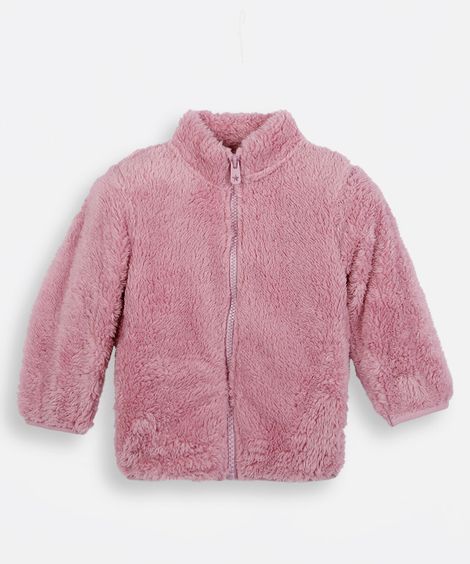 jaqueta infantil de pelúcia rosa