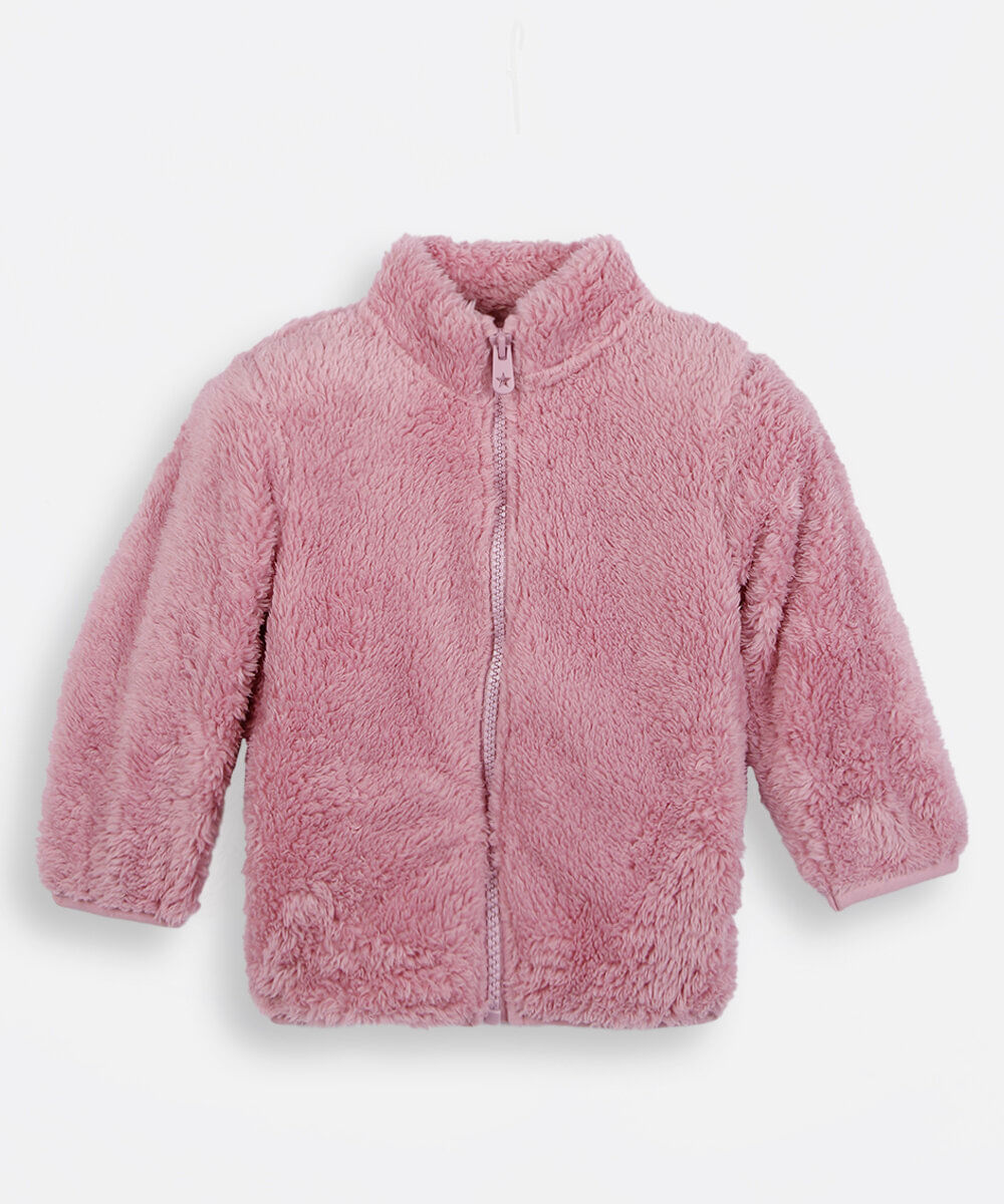 jaqueta infantil de pelúcia rosa