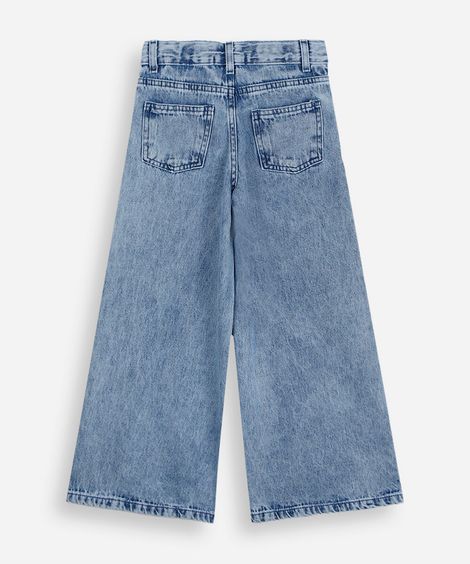 calça wide leg infantil jeans com estrelas azul