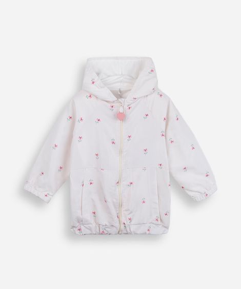 jaqueta infantil com capuz floral off white
