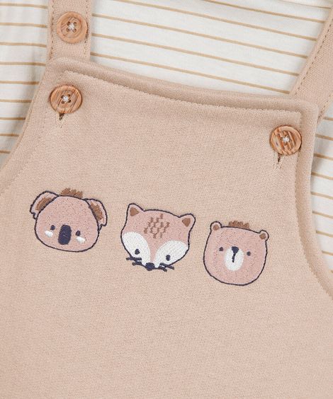 jardineira longa infantil bichinhos bege