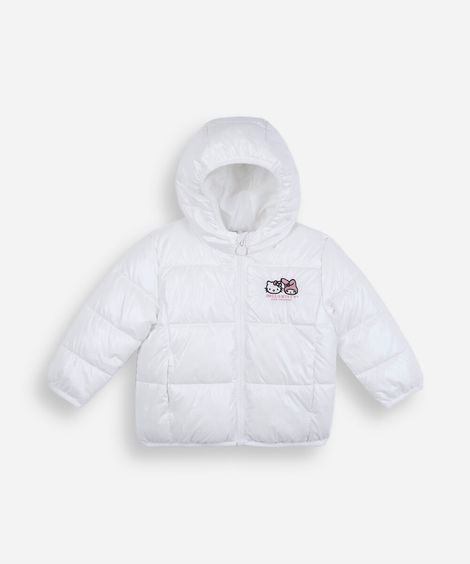 jaqueta puffer infantil com capuz hello kitty e amigos off white