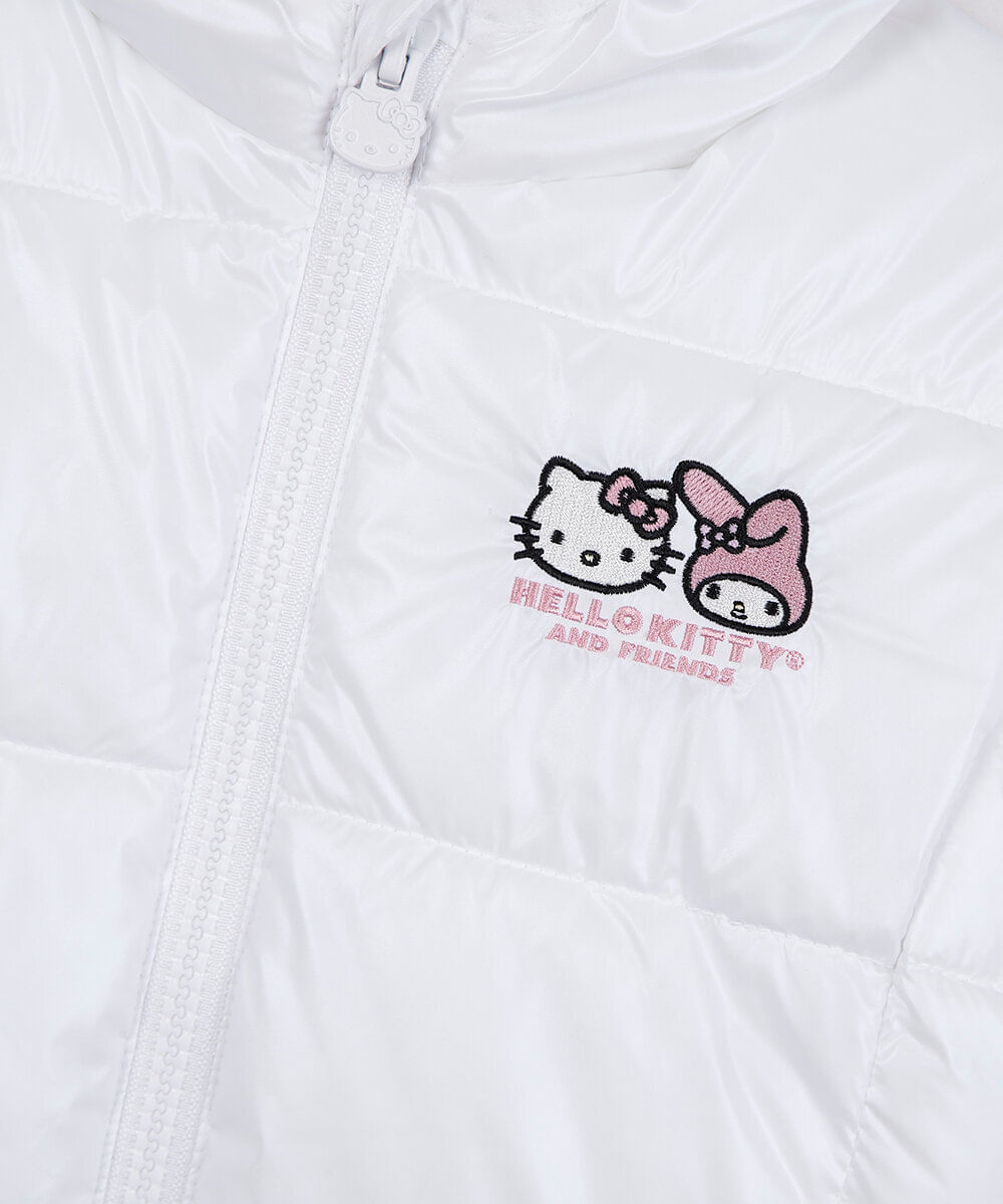 jaqueta puffer infantil com capuz hello kitty e amigos off white