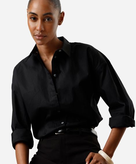 camisa oversized feminina de algodão preta