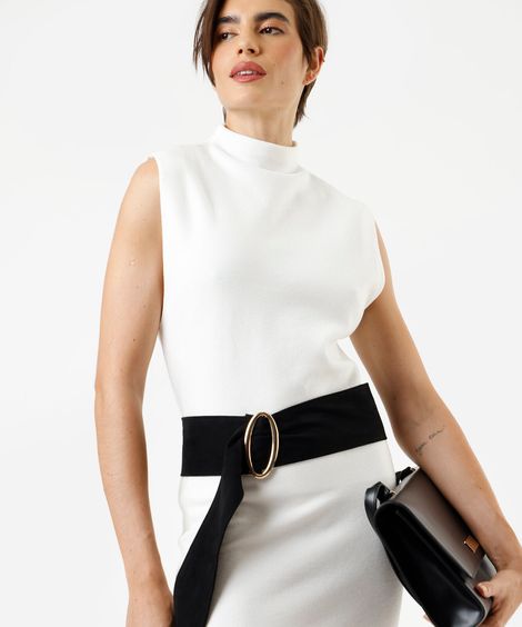 regata feminina de tricot gola alta off white