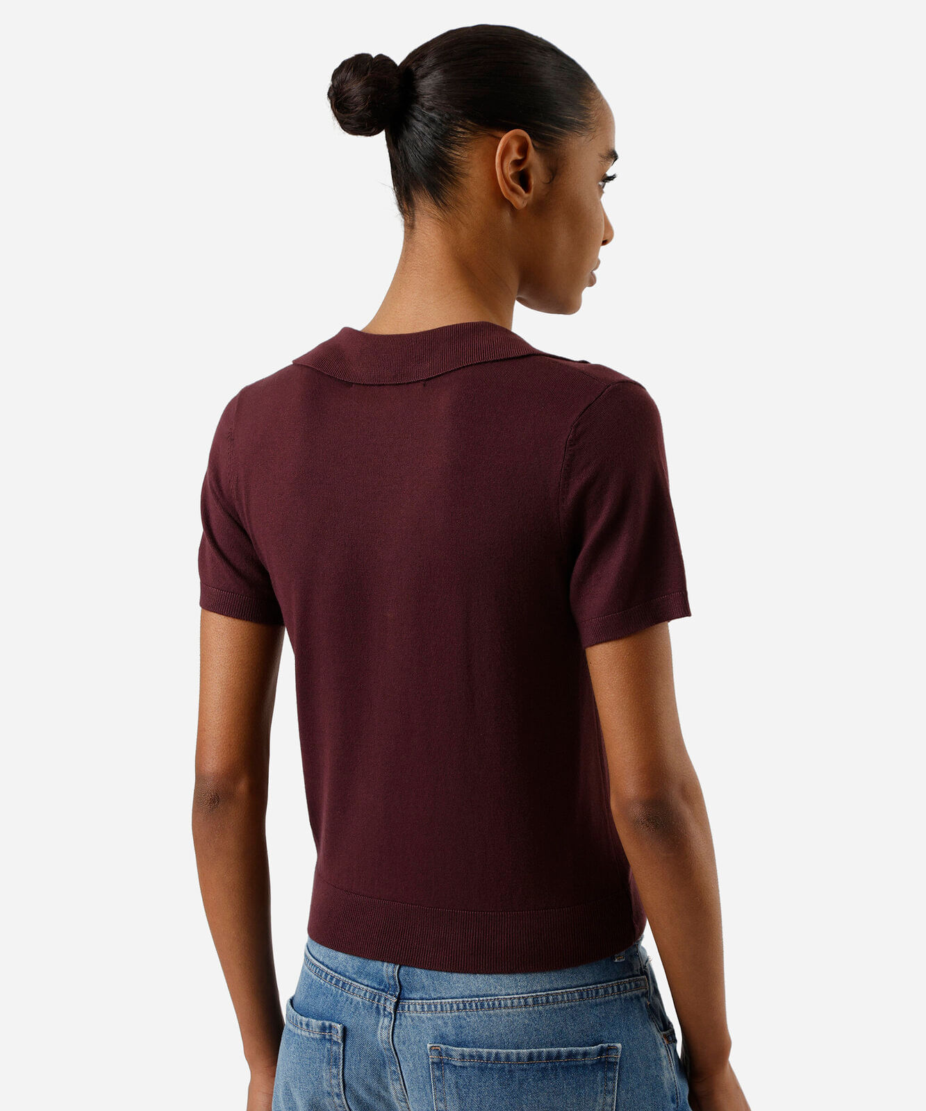 polo básica feminina de tricot manga curta vinho