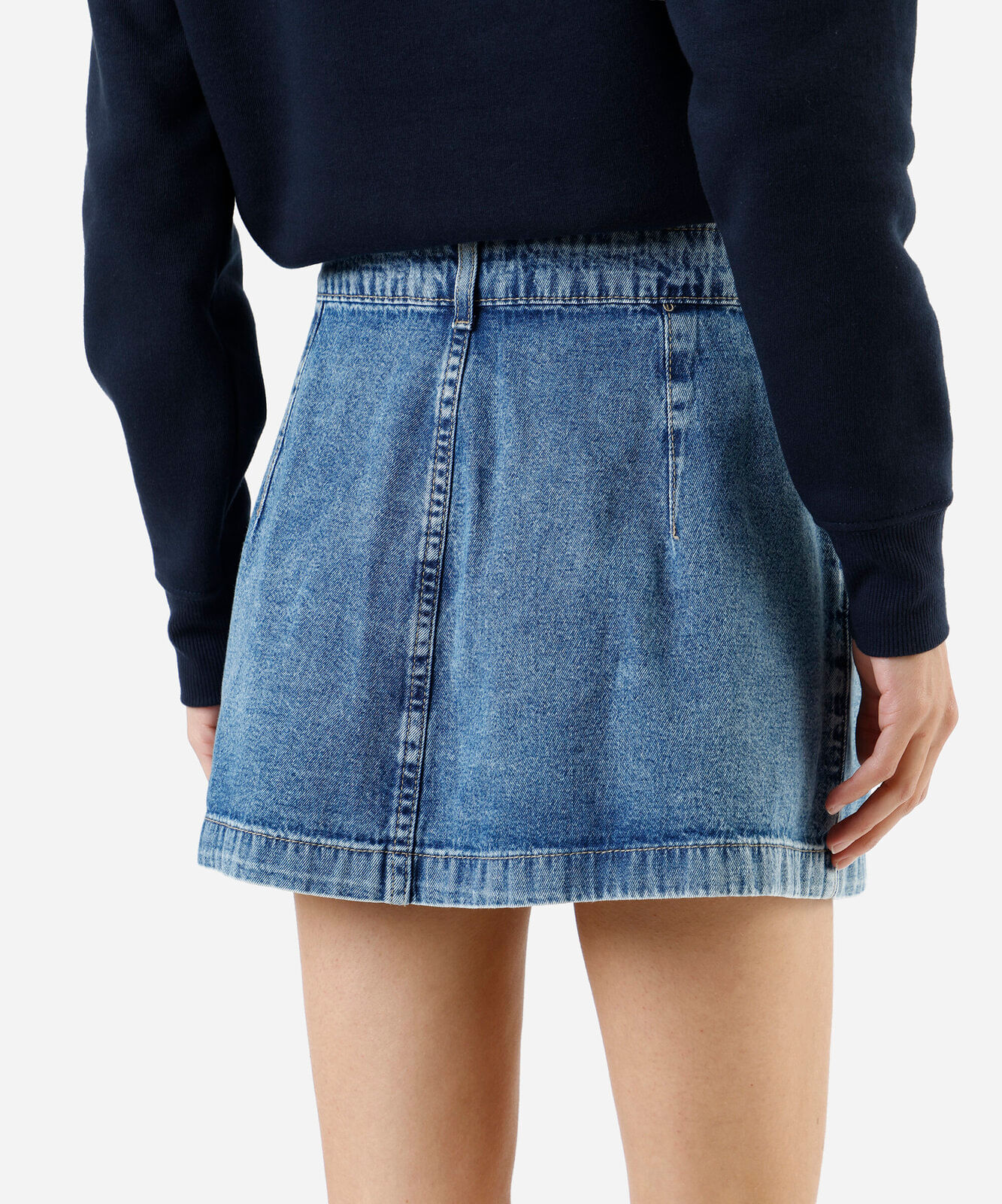 minissaia feminina jeans cintura alta franzida azul
