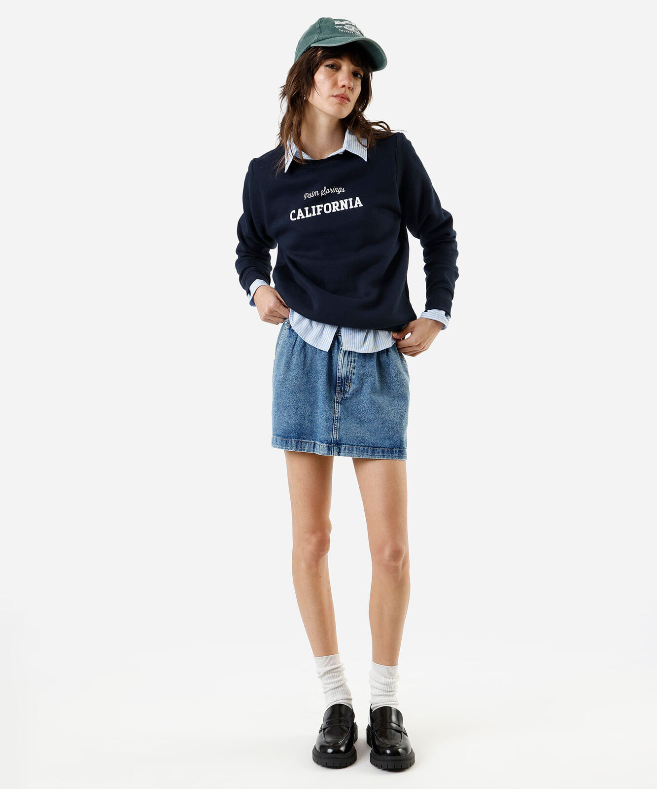 minissaia feminina jeans cintura alta franzida azul