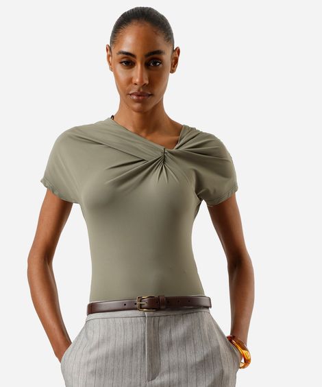 body feminino de poliamida franzido verde