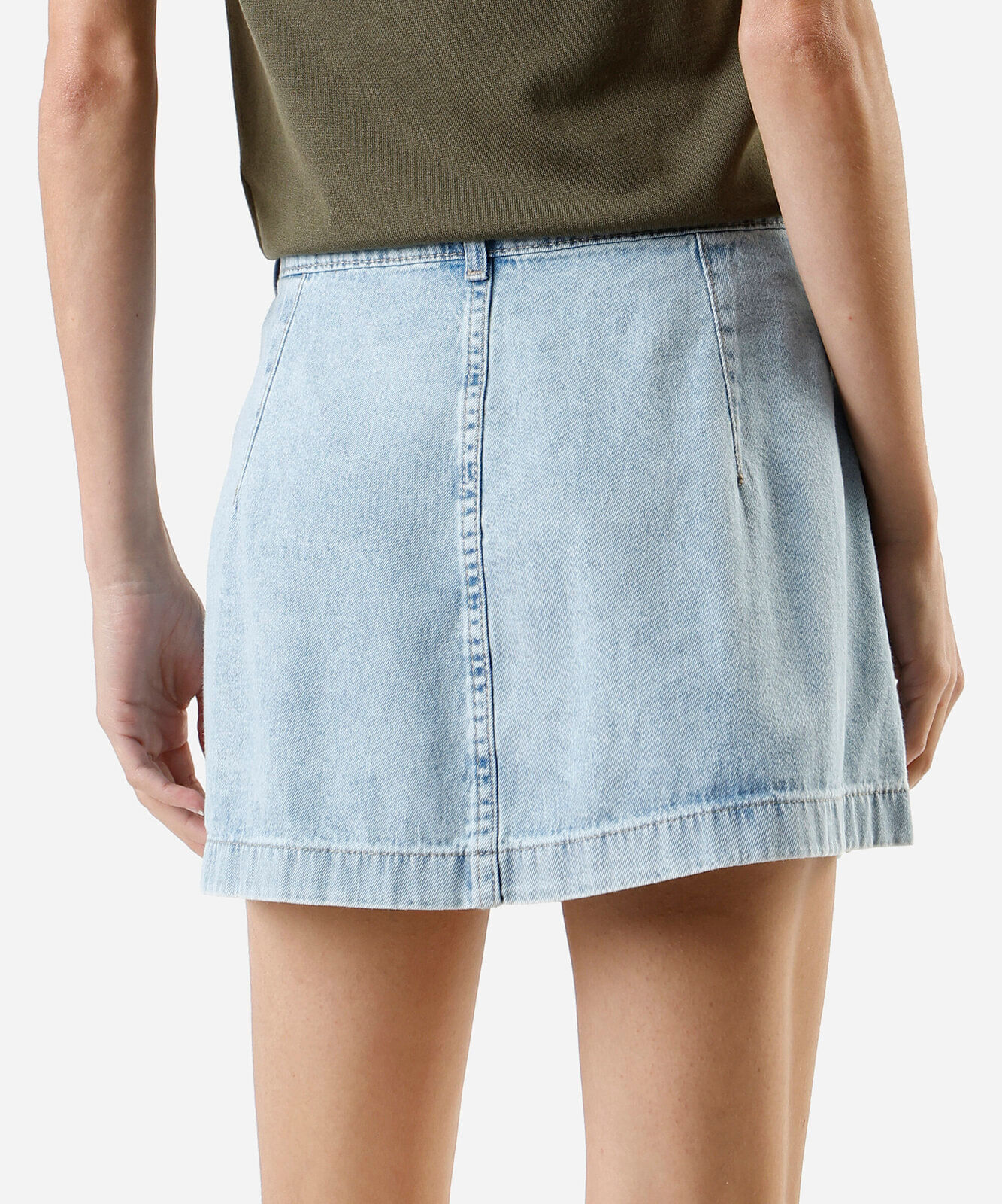 minissaia feminina jeans cintura alta franzida azul