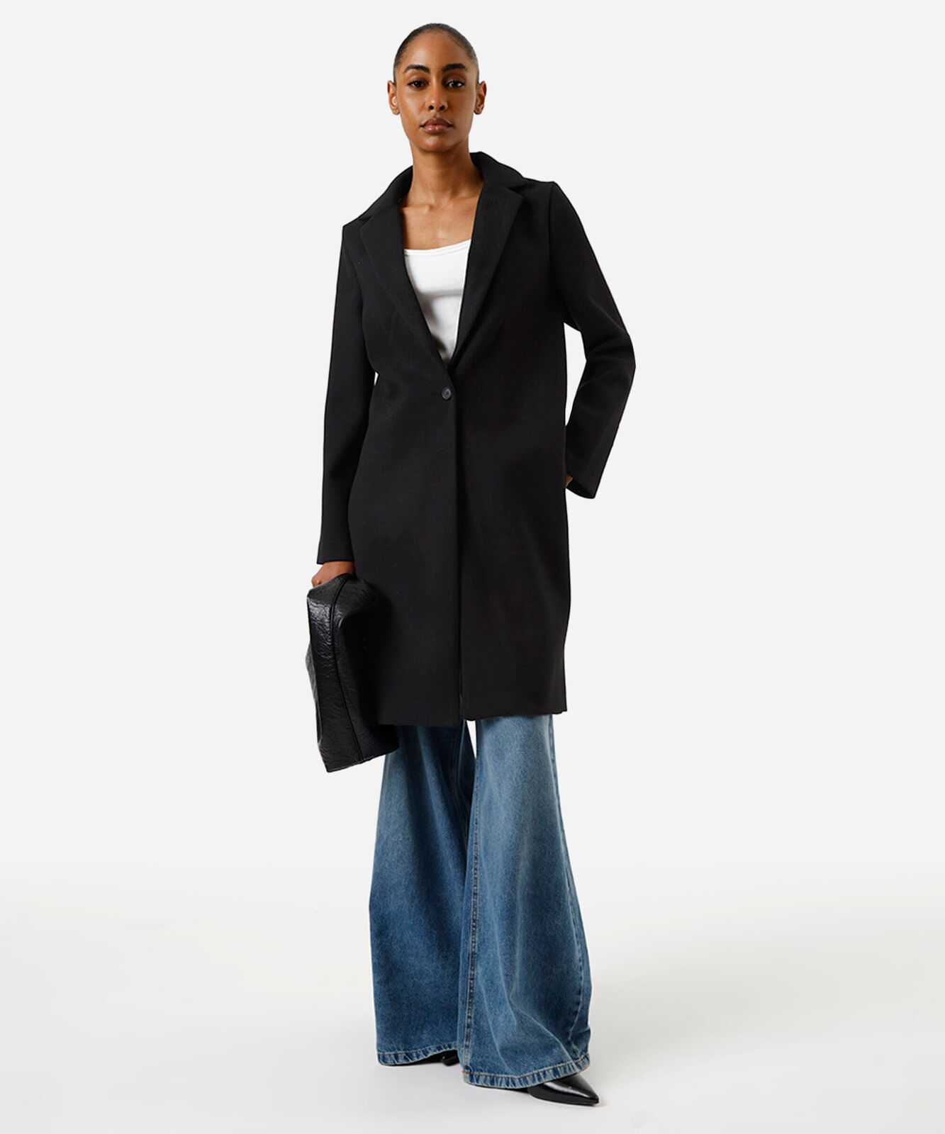 casaco longo feminino texturizado preto