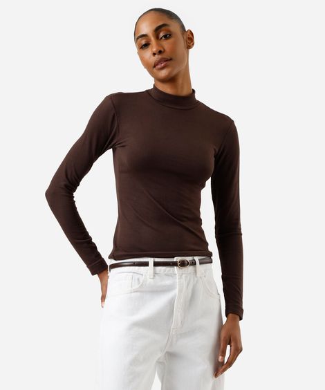 blusa feminina gola alta marrom