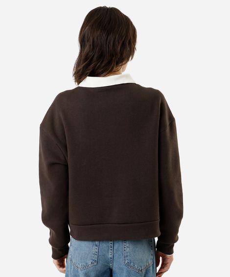 blusão feminino de moletom com gola esporte snoopy - marrom