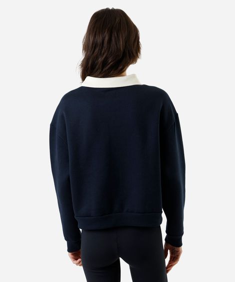 blusão feminino de moletom com gola esporte brasão - azul marinho