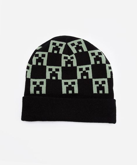 kit infantil de gorro e luvas de tricot minecraft preto
