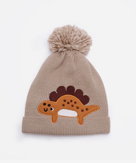 gorro infantil de tricot dinossauro bege