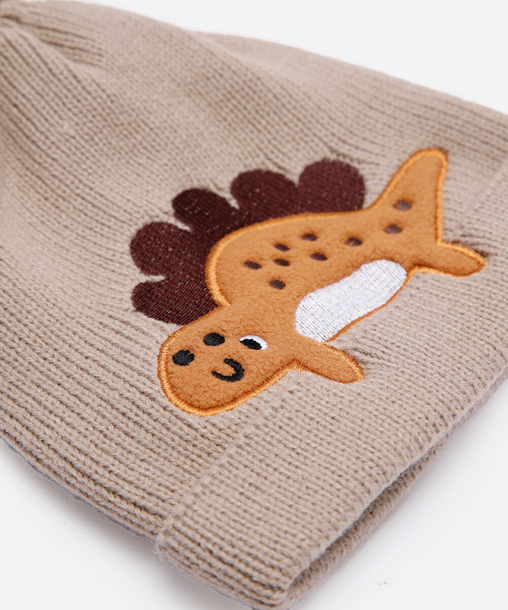 gorro infantil de tricot dinossauro bege