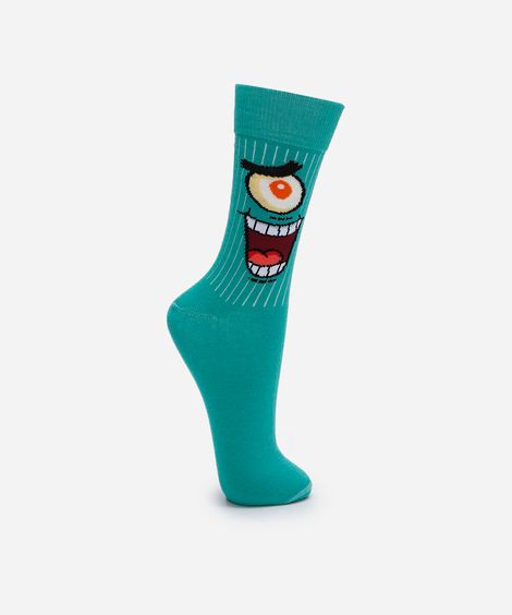 meia masculina cano alto plankton verde