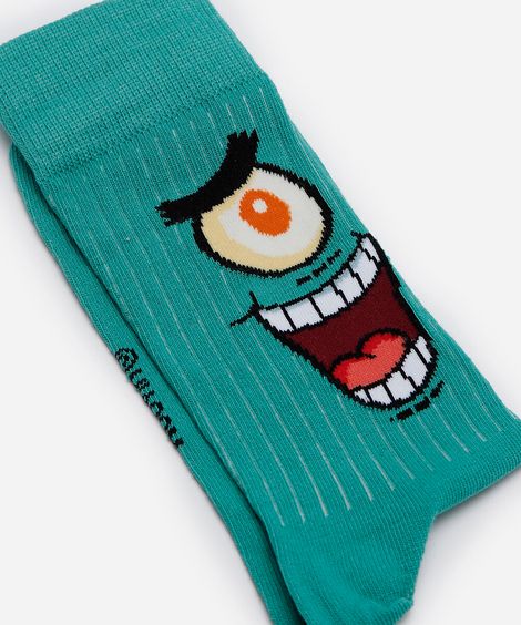 meia masculina cano alto plankton verde