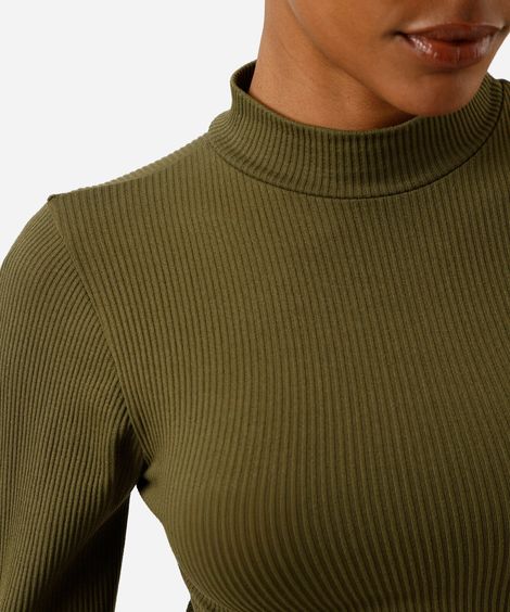cropped de poliamida básico canelado gola alta manga longa verde