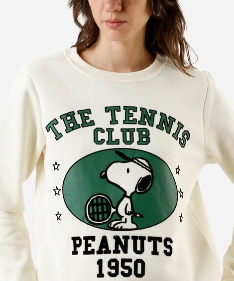 blusão feminino de moletom oversized snoopy bege