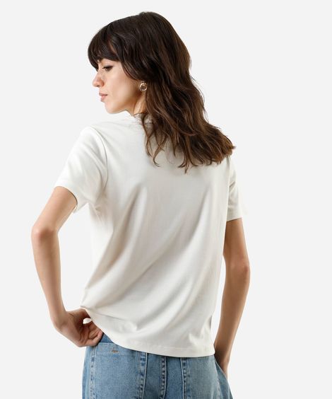 camiseta slim feminina de algodão peruano manga curta básica off white