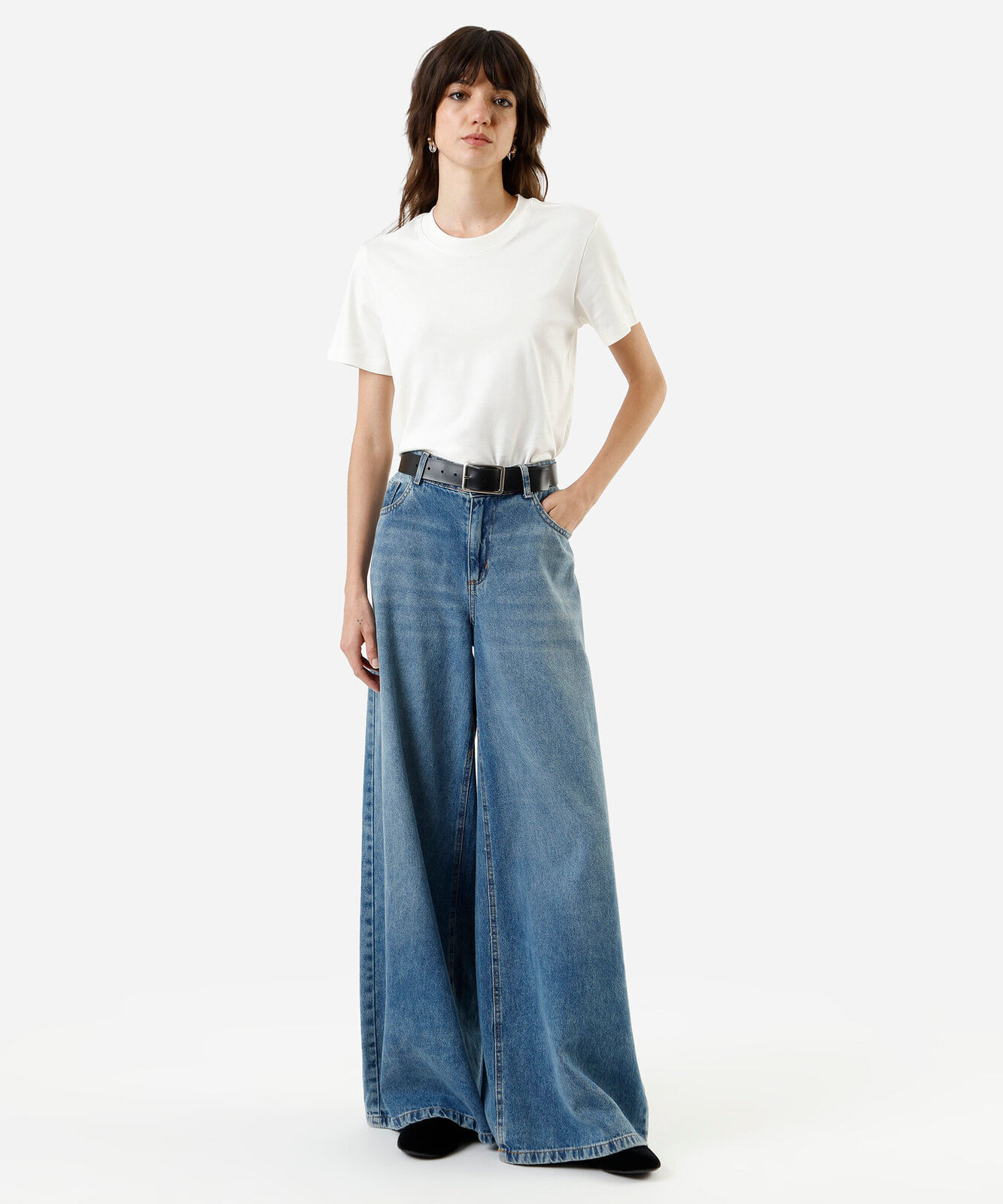 camiseta slim feminina de algodão peruano manga curta básica off white