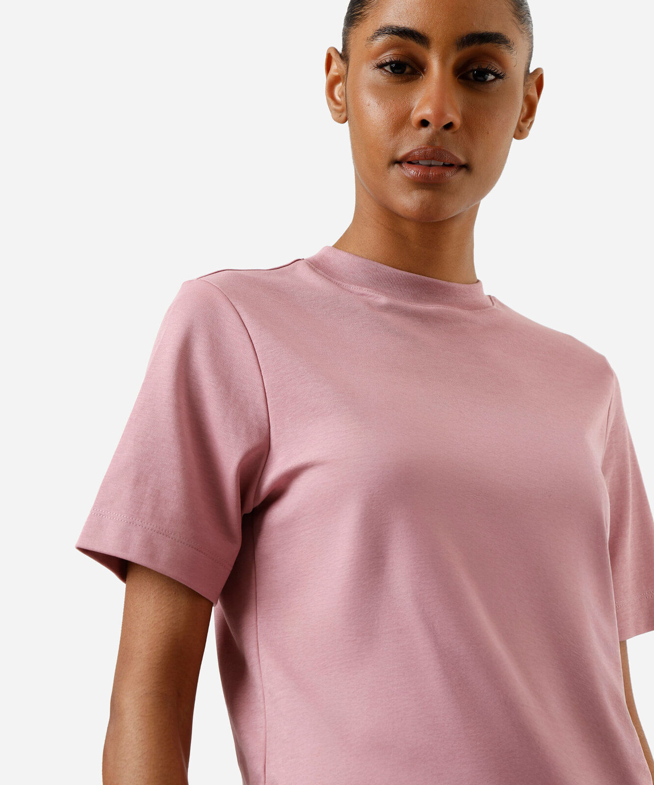 camiseta básica feminina de algodão peruano bege