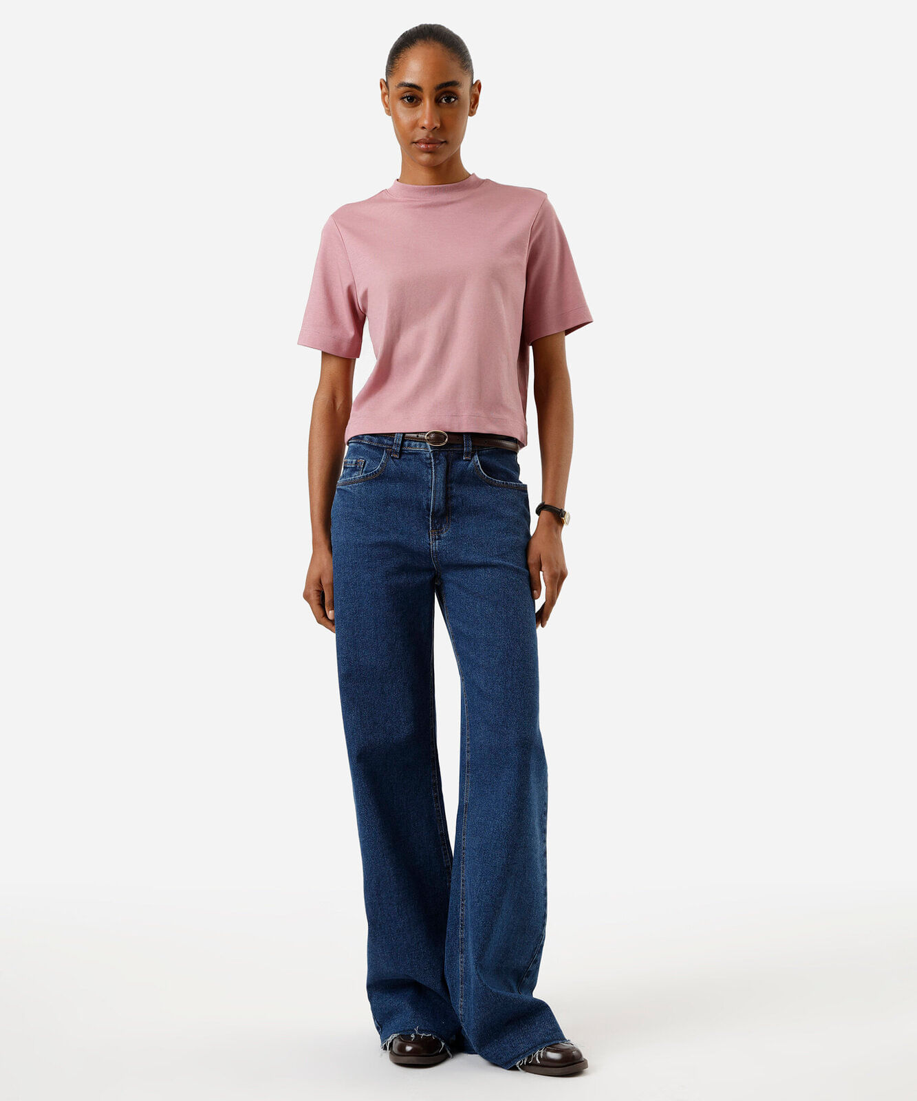 camiseta básica feminina de algodão peruano bege