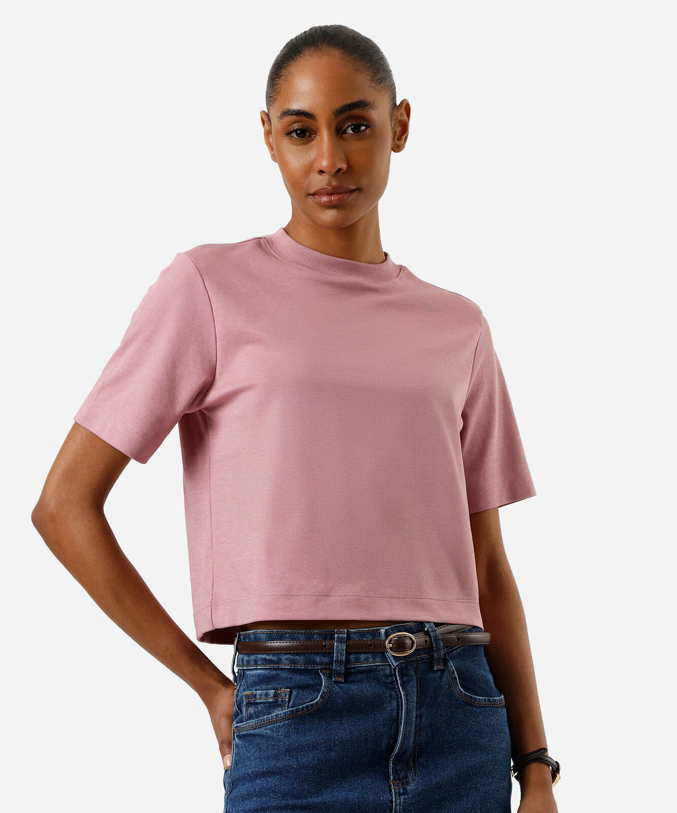 camiseta básica feminina de algodão peruano bege
