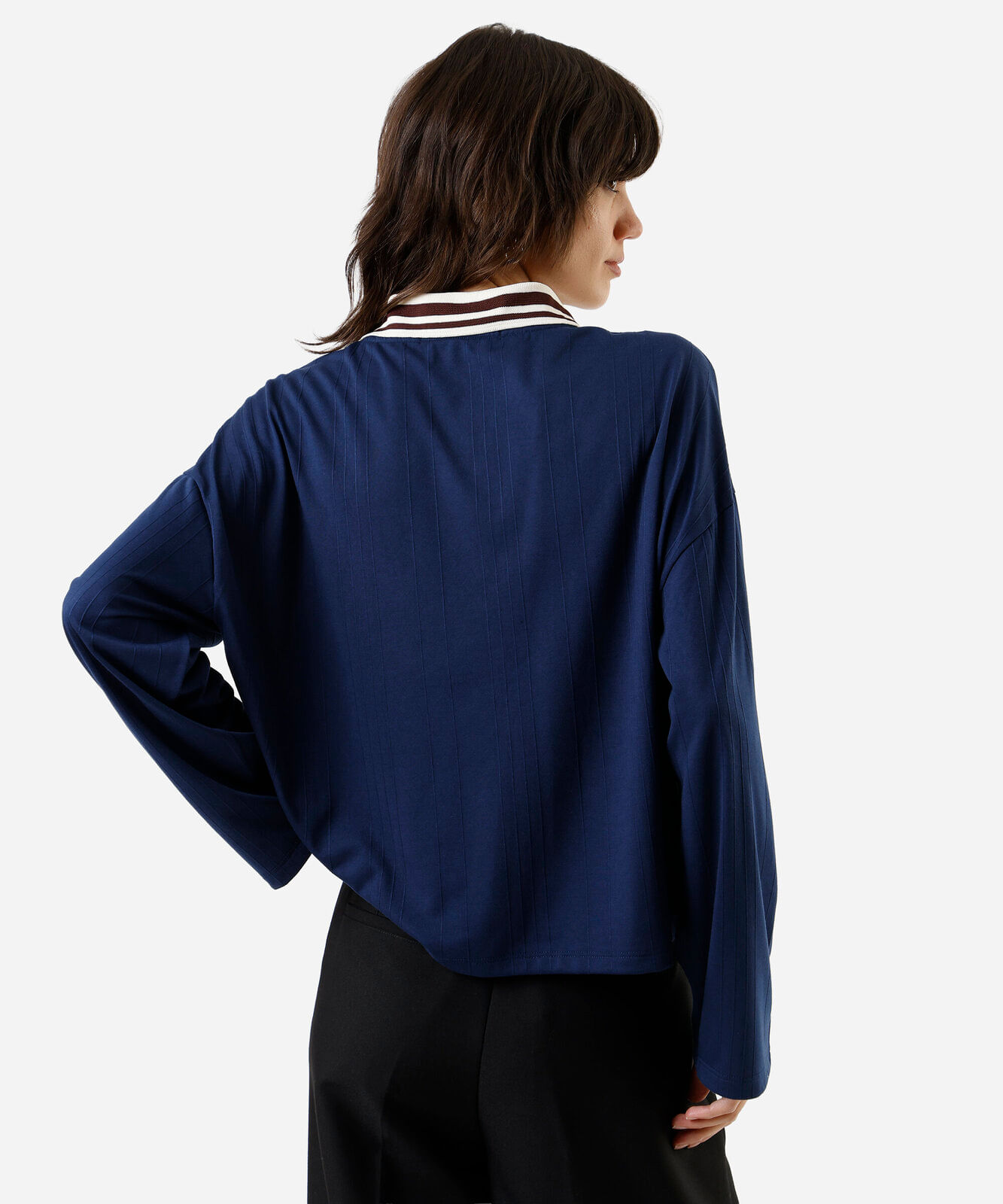 polo feminina manga longa oversized esportiva move in azul