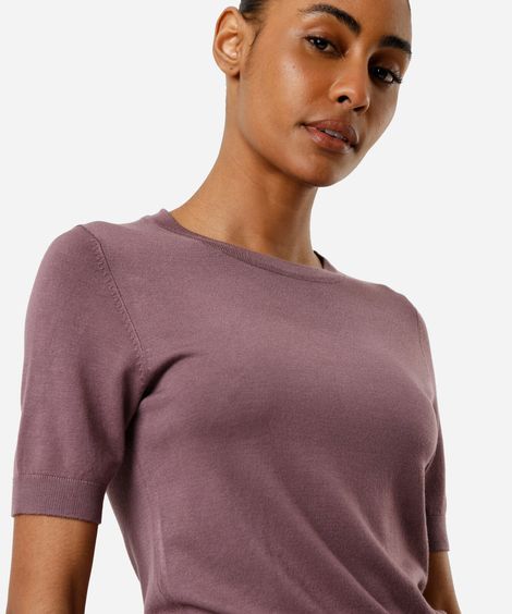 blusa cropped feminina de tricot manga curta rosa