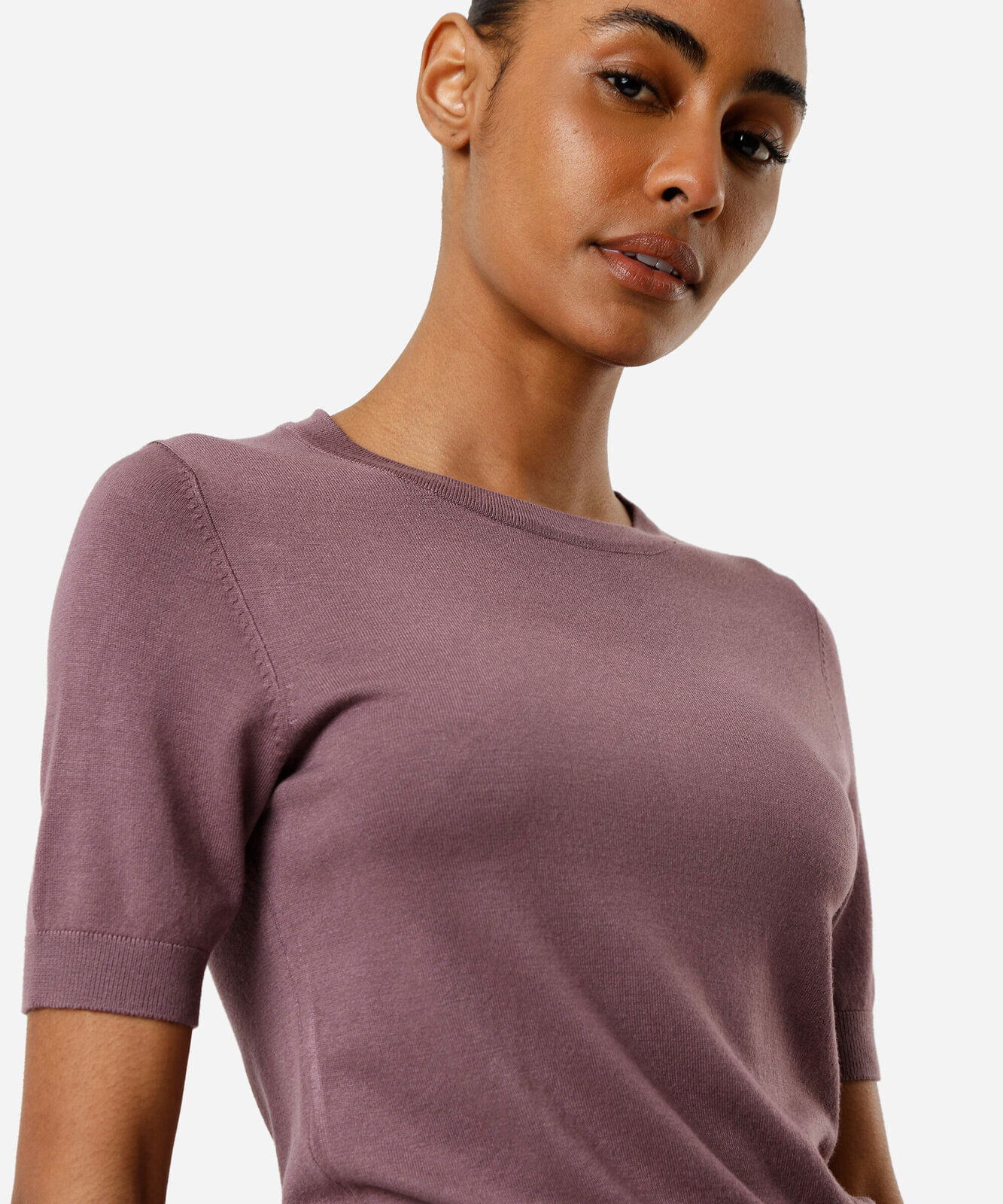 blusa cropped feminina de tricot manga curta rosa