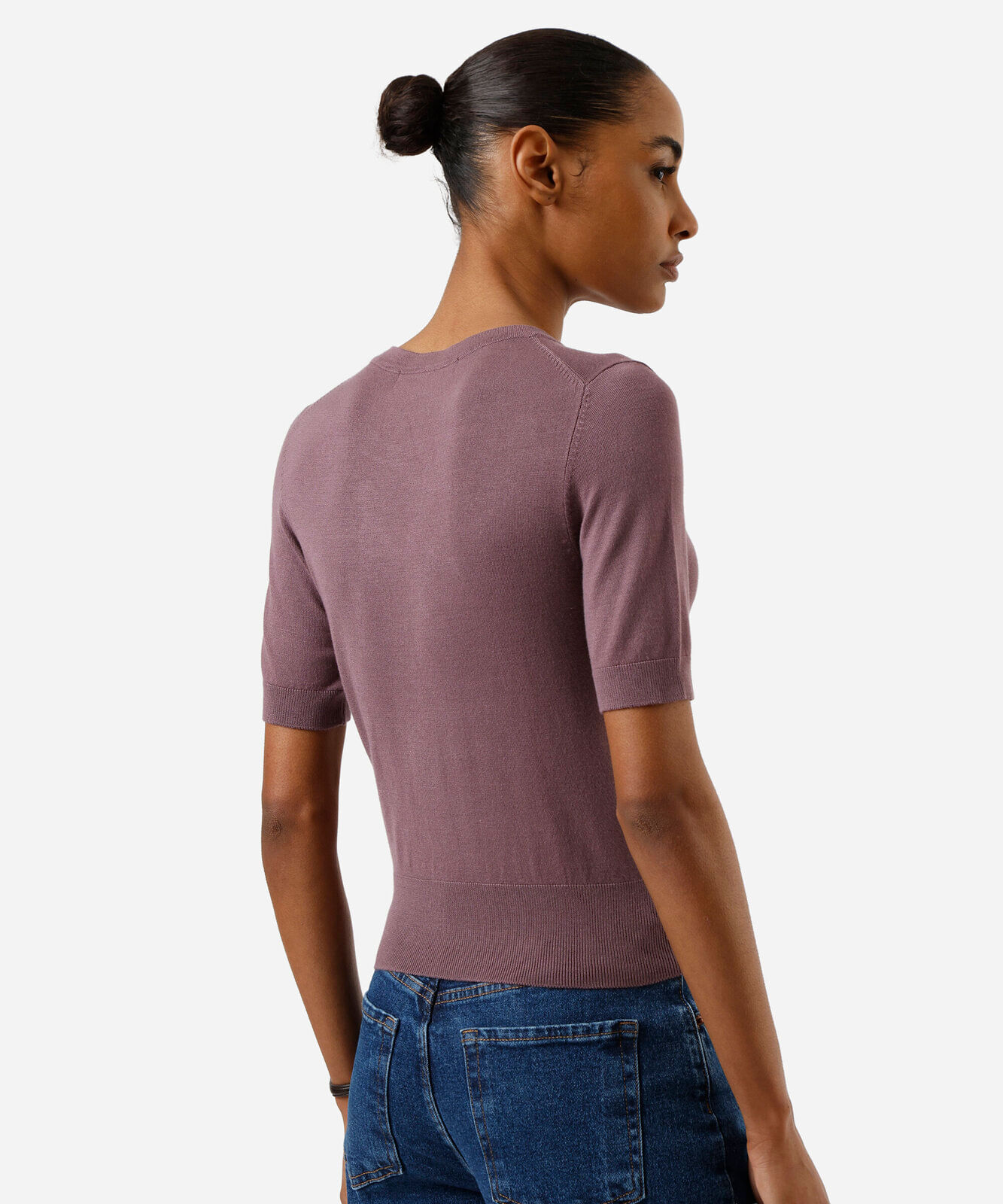 blusa cropped feminina de tricot manga curta rosa