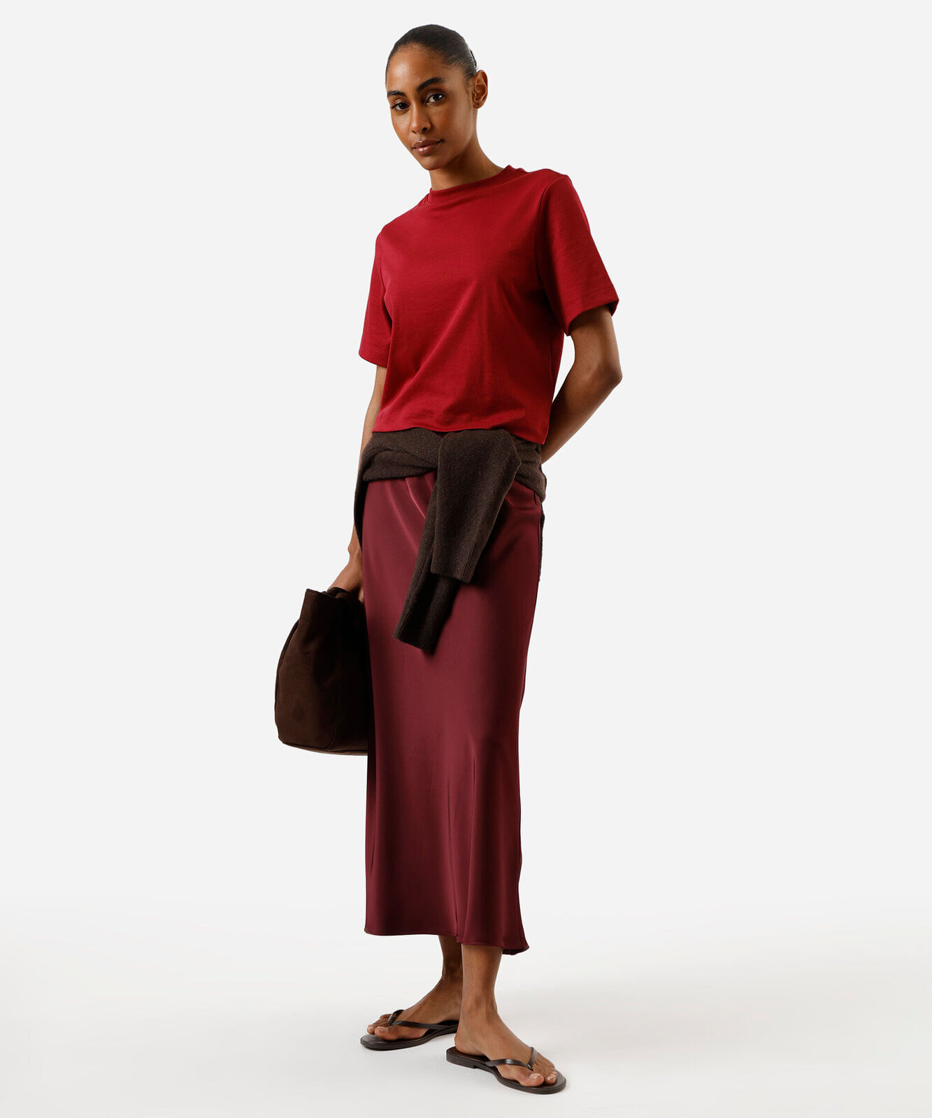 camiseta básica feminina de algodão peruano vermelha