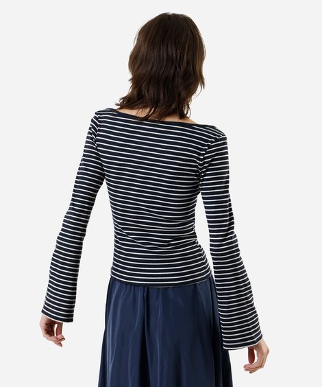 blusa feminina com algodão manga longa listrada azul