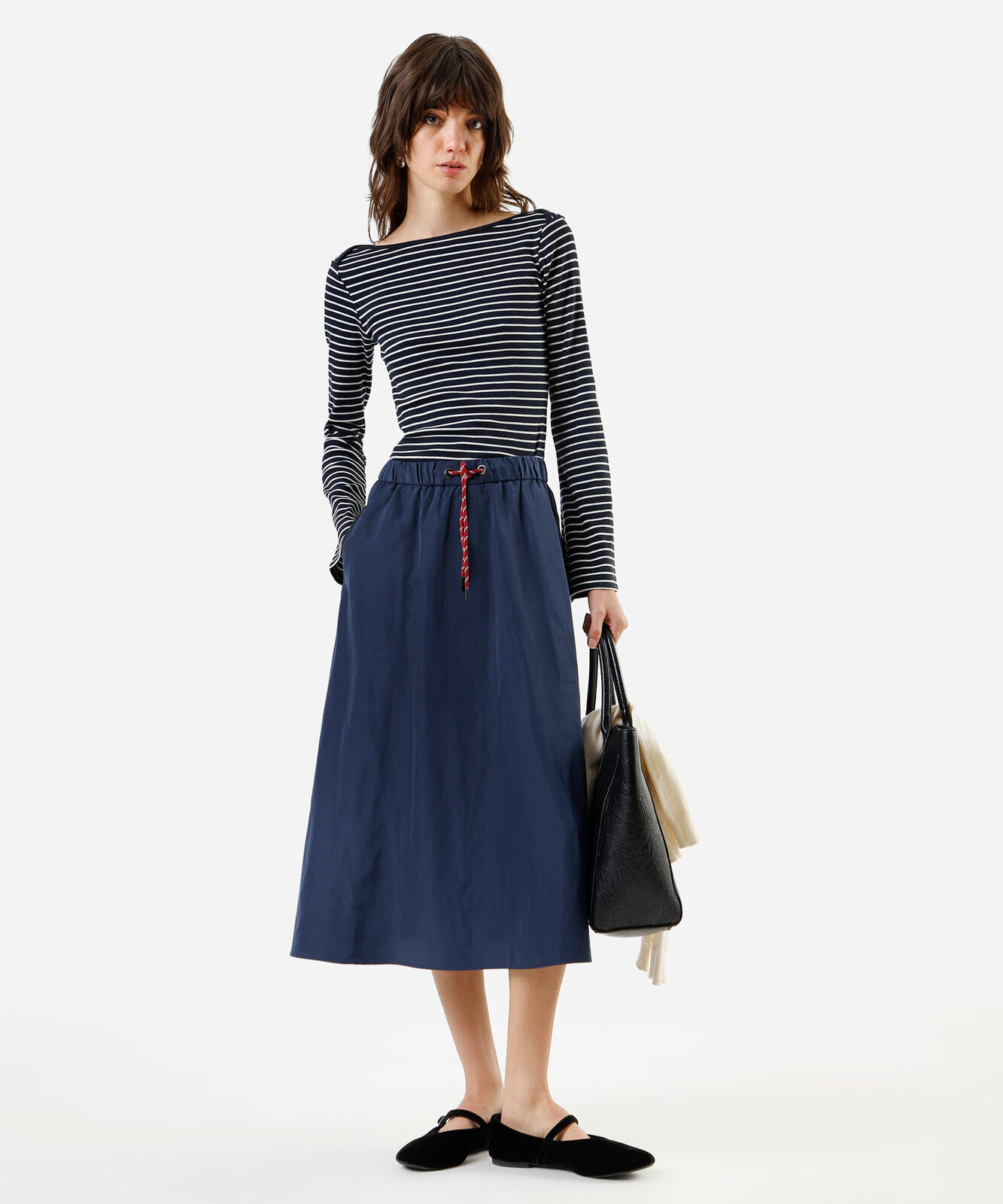 blusa feminina com algodão manga longa listrada azul