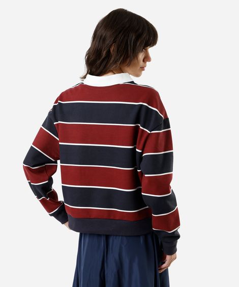 blusão feminino de moletom com esporte listrado mickey - azul marinho